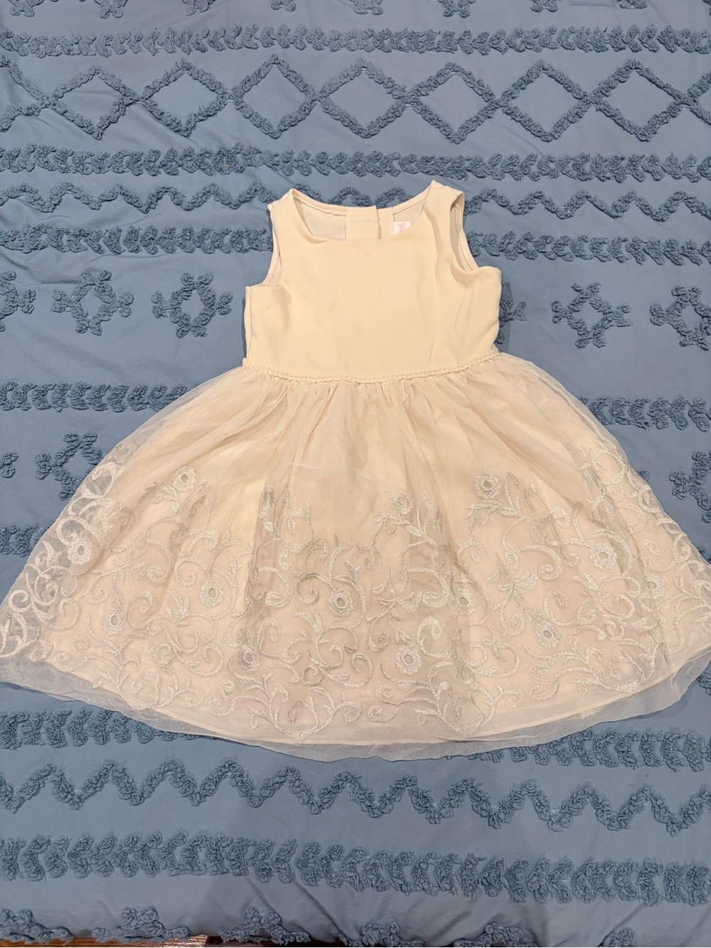 Youngland Cream Embroidered Tulle Party Dress